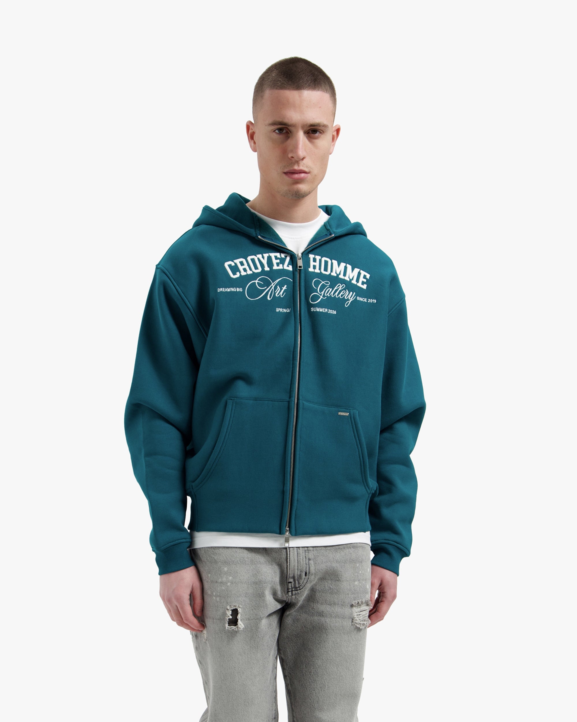 Croyez Art Gallery Zip Hoodie | Dark Teal