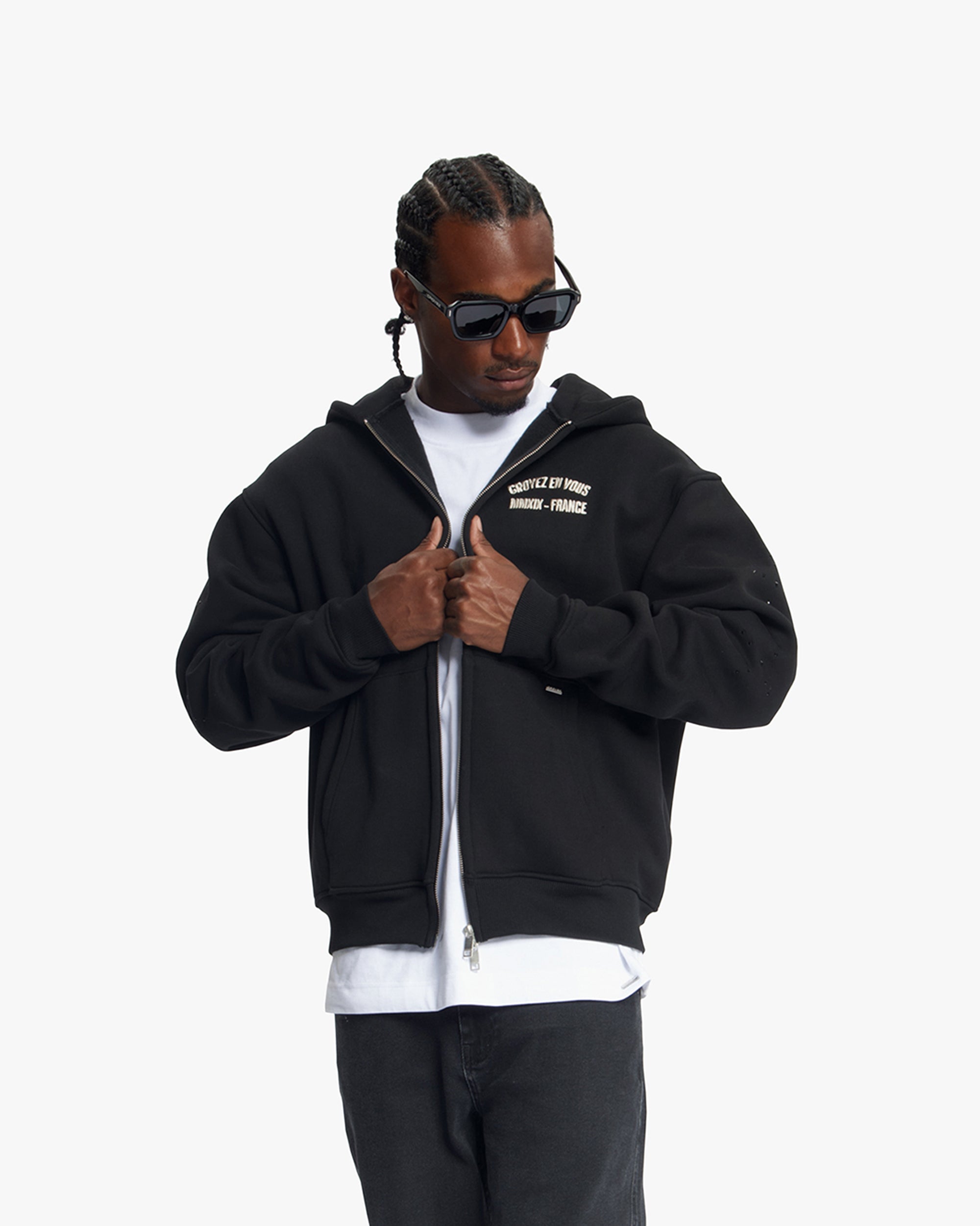 Croyez Rhinestone Zip Hoodie | Black