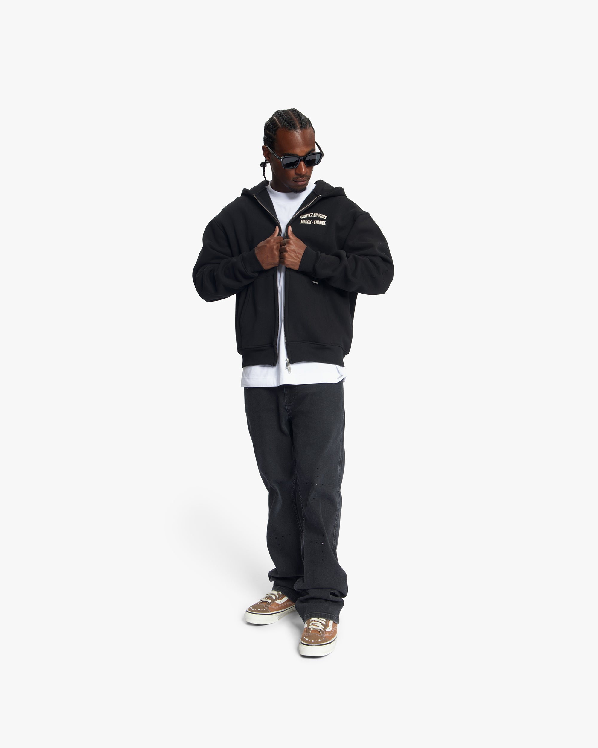 Croyez Rhinestone Zip Hoodie | Black