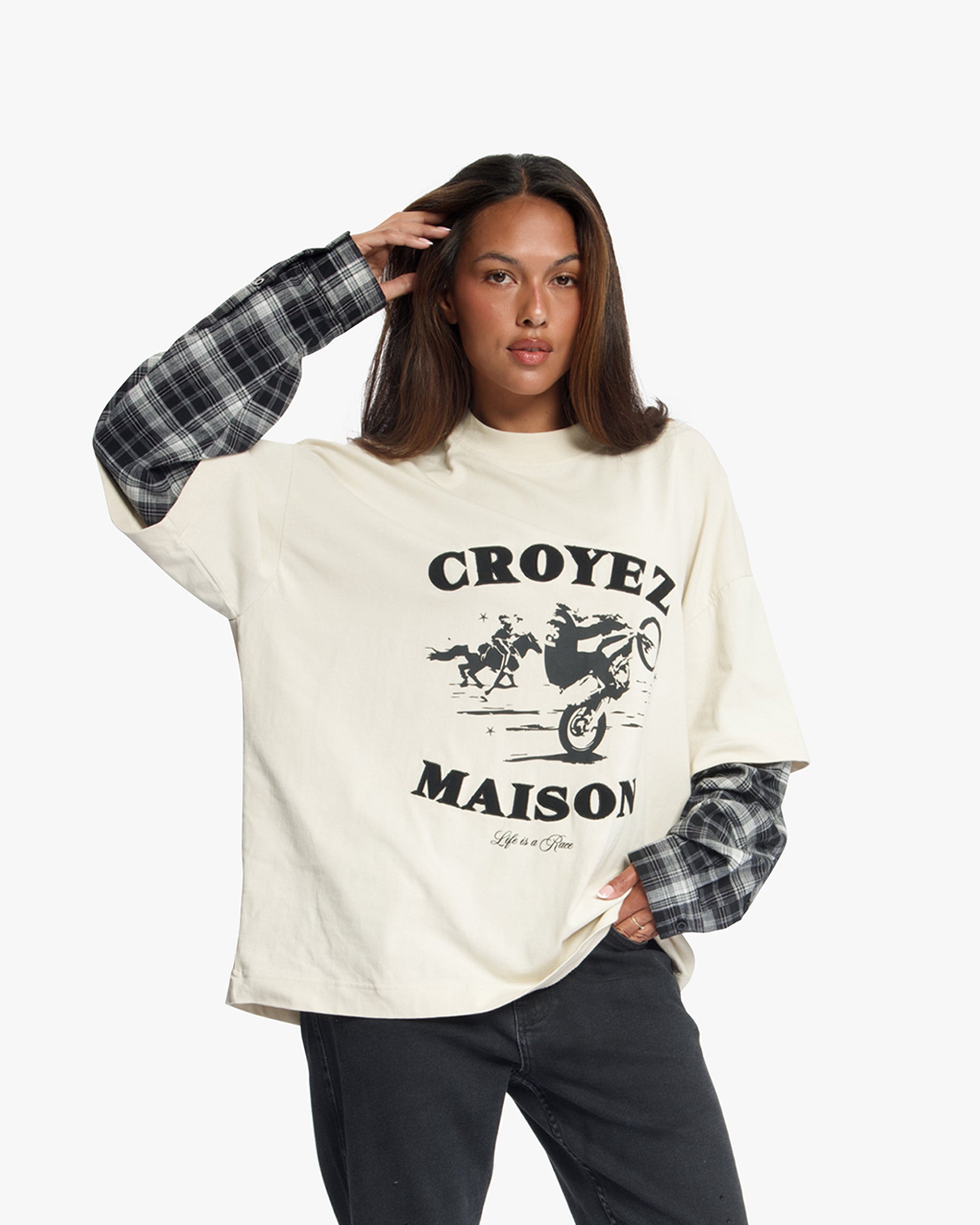 Croyez Layered Race T-Shirt | Light Beige