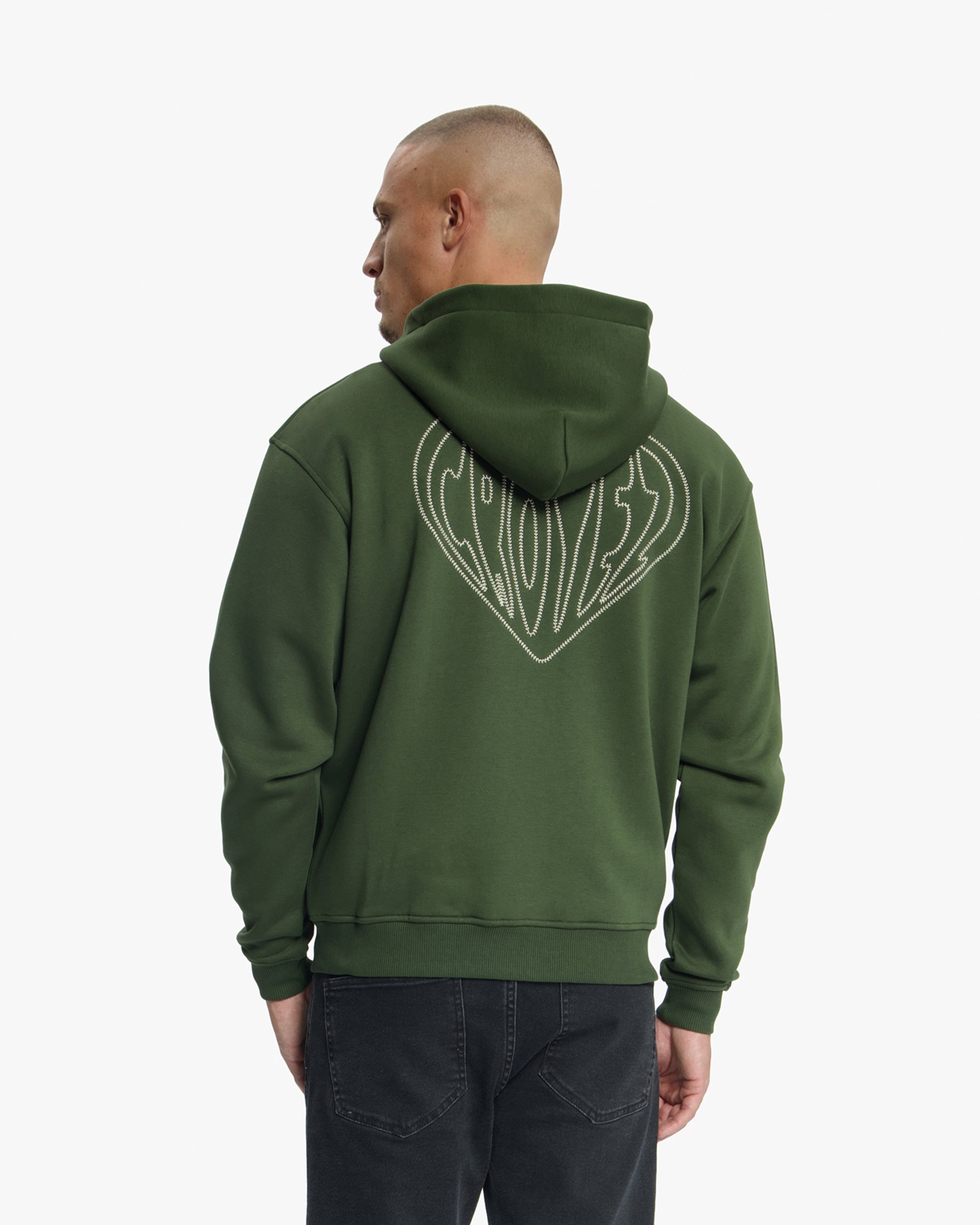 Croyez Stitched Heart Zip Hoodie | Forest Green