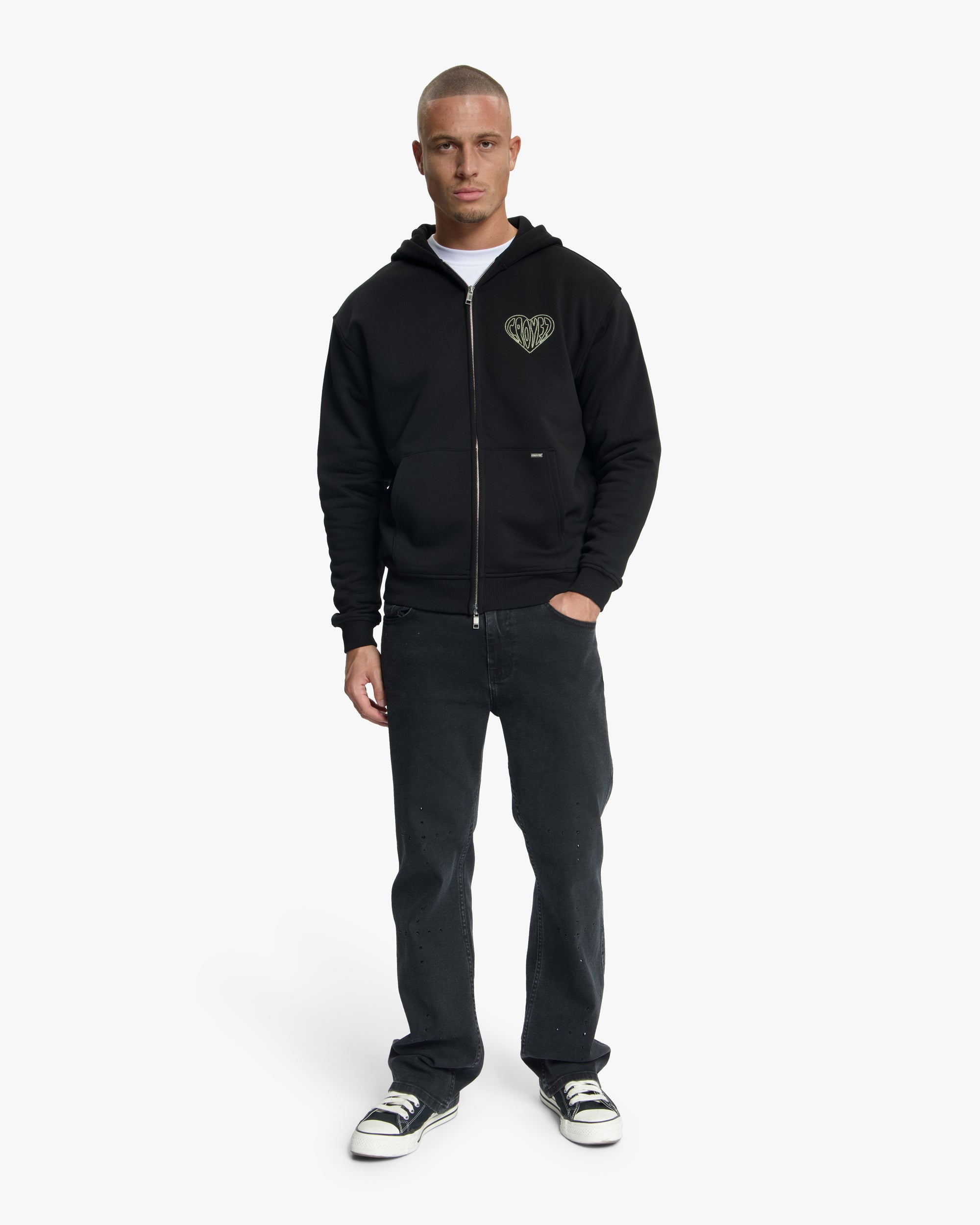Croyez Stitched Heart Zip Hoodie | Black/LightYellow