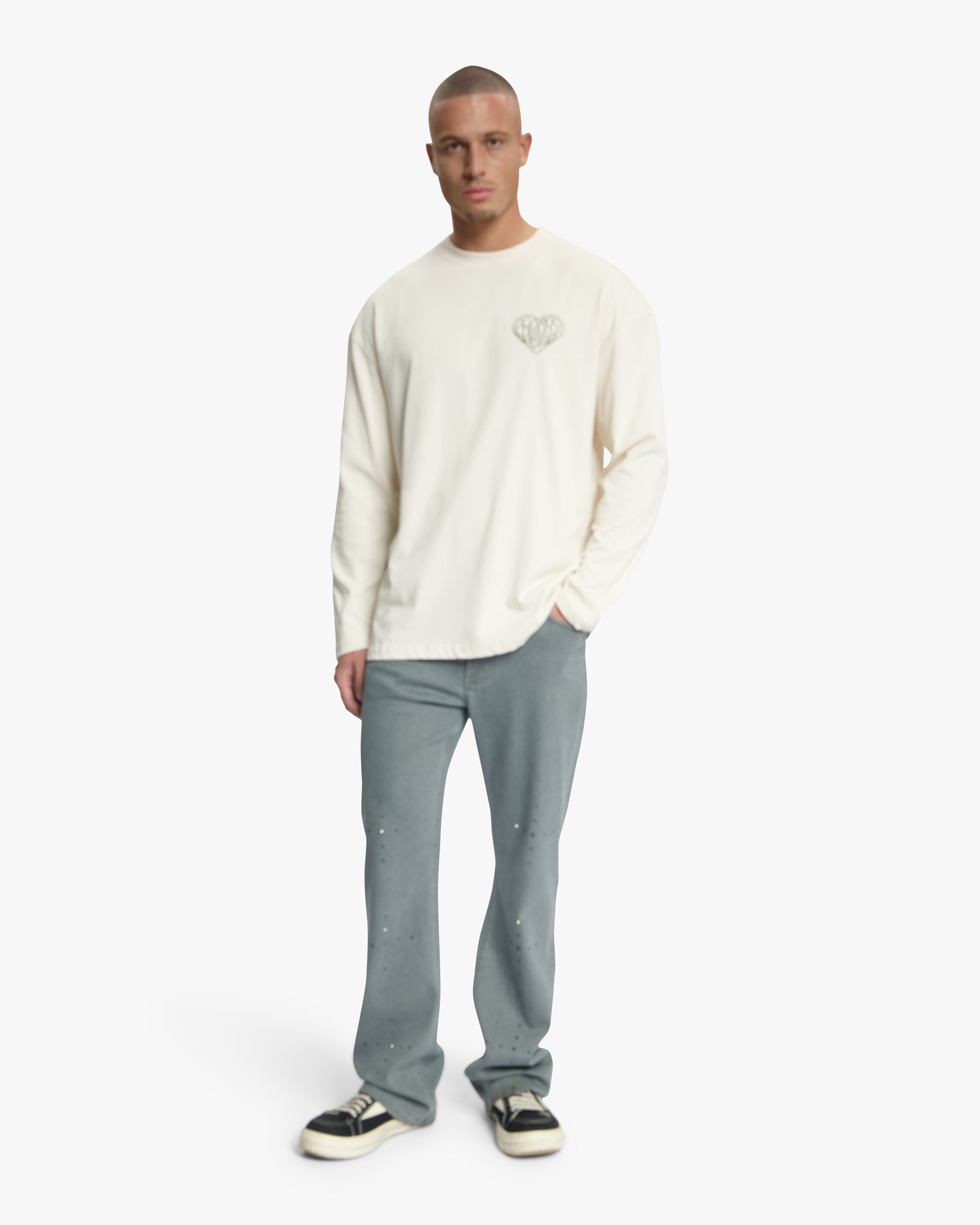 Croyez Stitched Heart Longsleeve T-Shirt | Light Beige