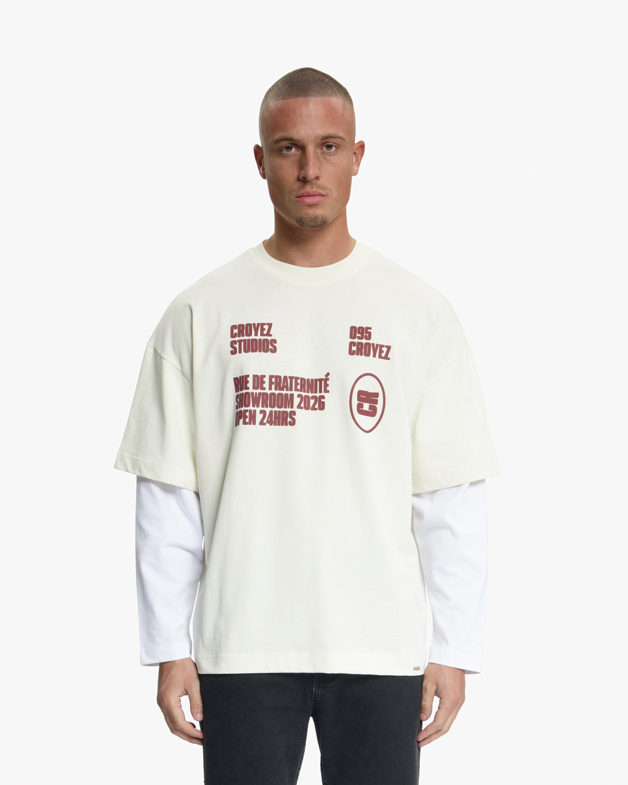 Croyez Showroom Double Sleeve T-Shirt | White/Cherry