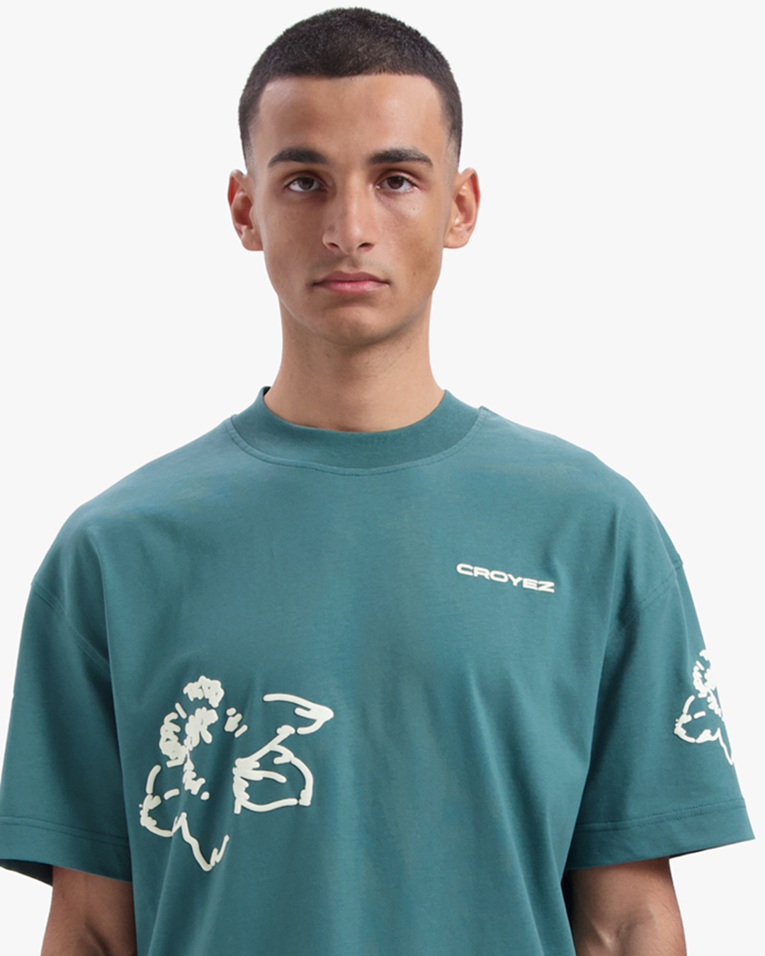 CROYEZ INITIAL FLOWER T-SHIRT | GREEN/OFF-WHITE