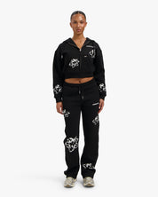 CROYEZ WOMEN FLOWER STRAIGHT LEG SWEATPANTS | BLACK