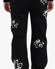 CROYEZ WOMEN FLOWER STRAIGHT LEG SWEATPANTS | BLACK