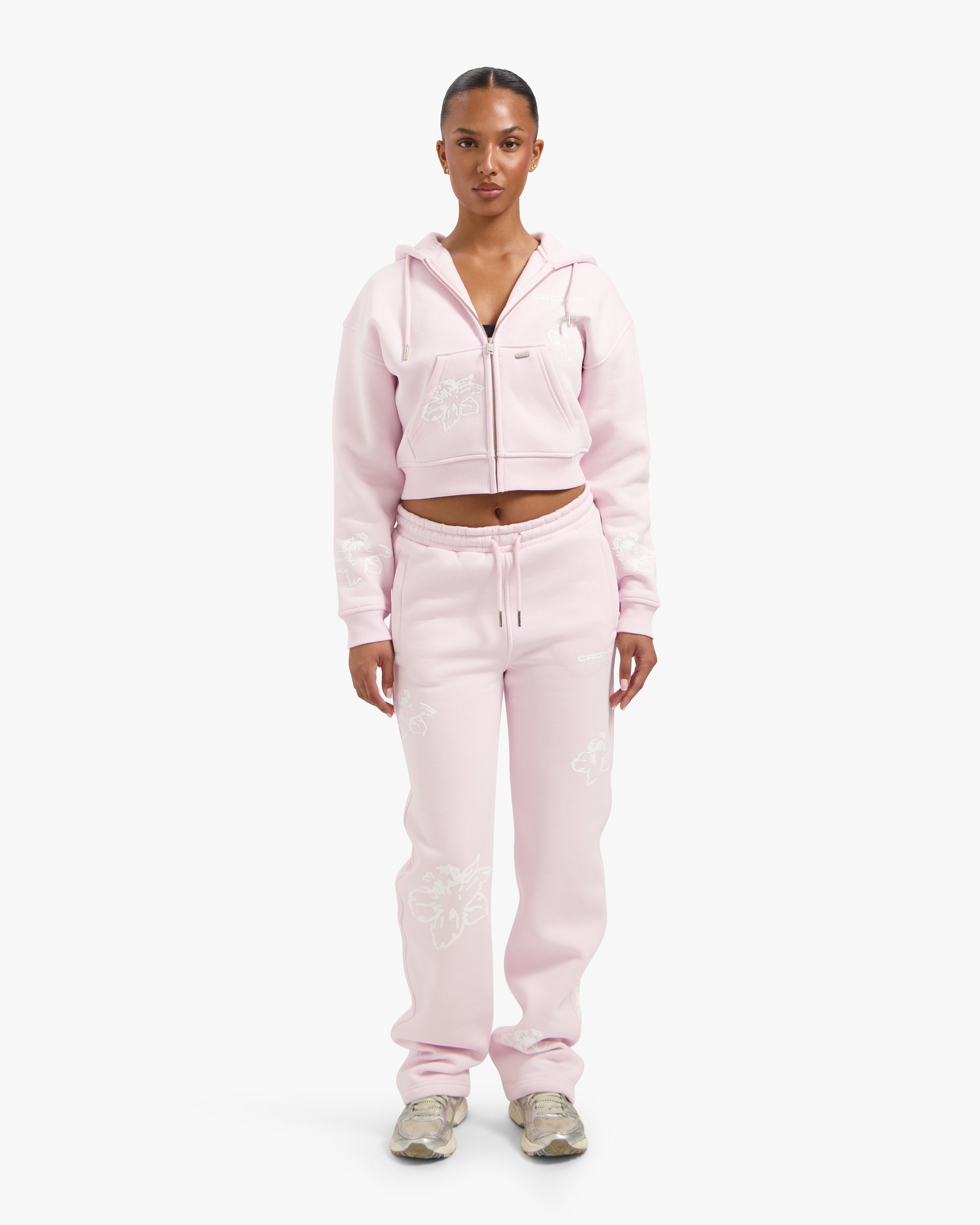 CROYEZ WOMEN FLOWER ZIP HOODIE | PINK - Croyez