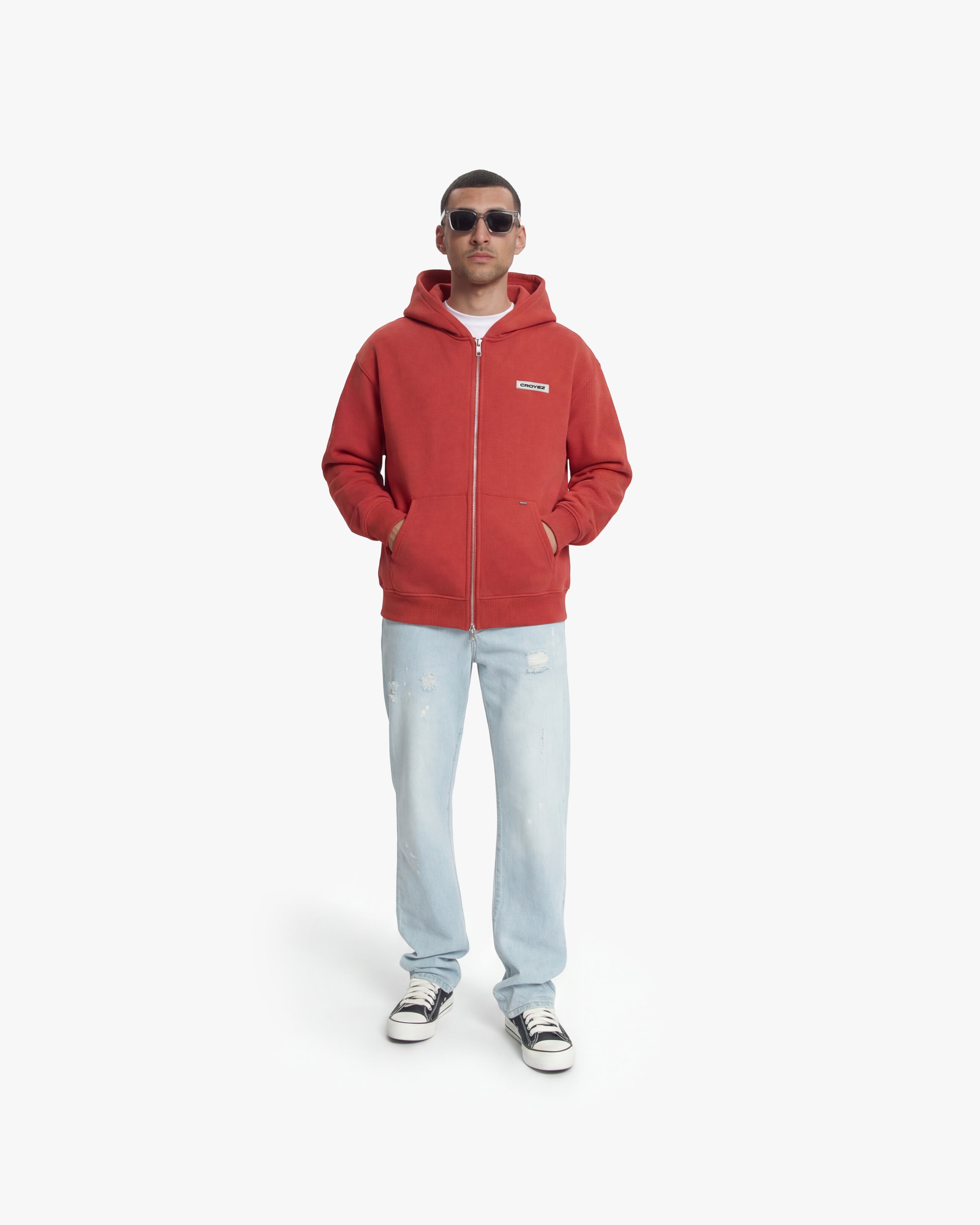 Croyez Etiquette Zip Hoodie | Red