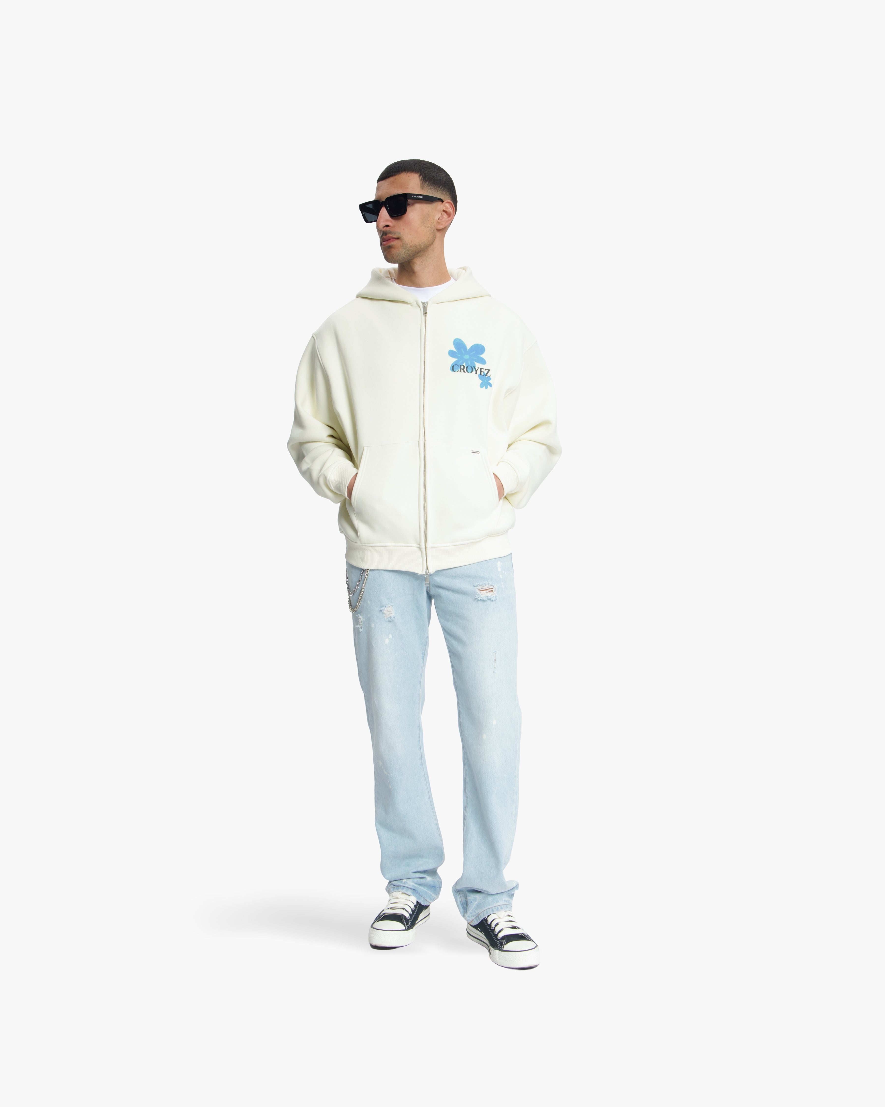 Croyez Botanique Zip Hoodie | Off-White/Tiffany Blue