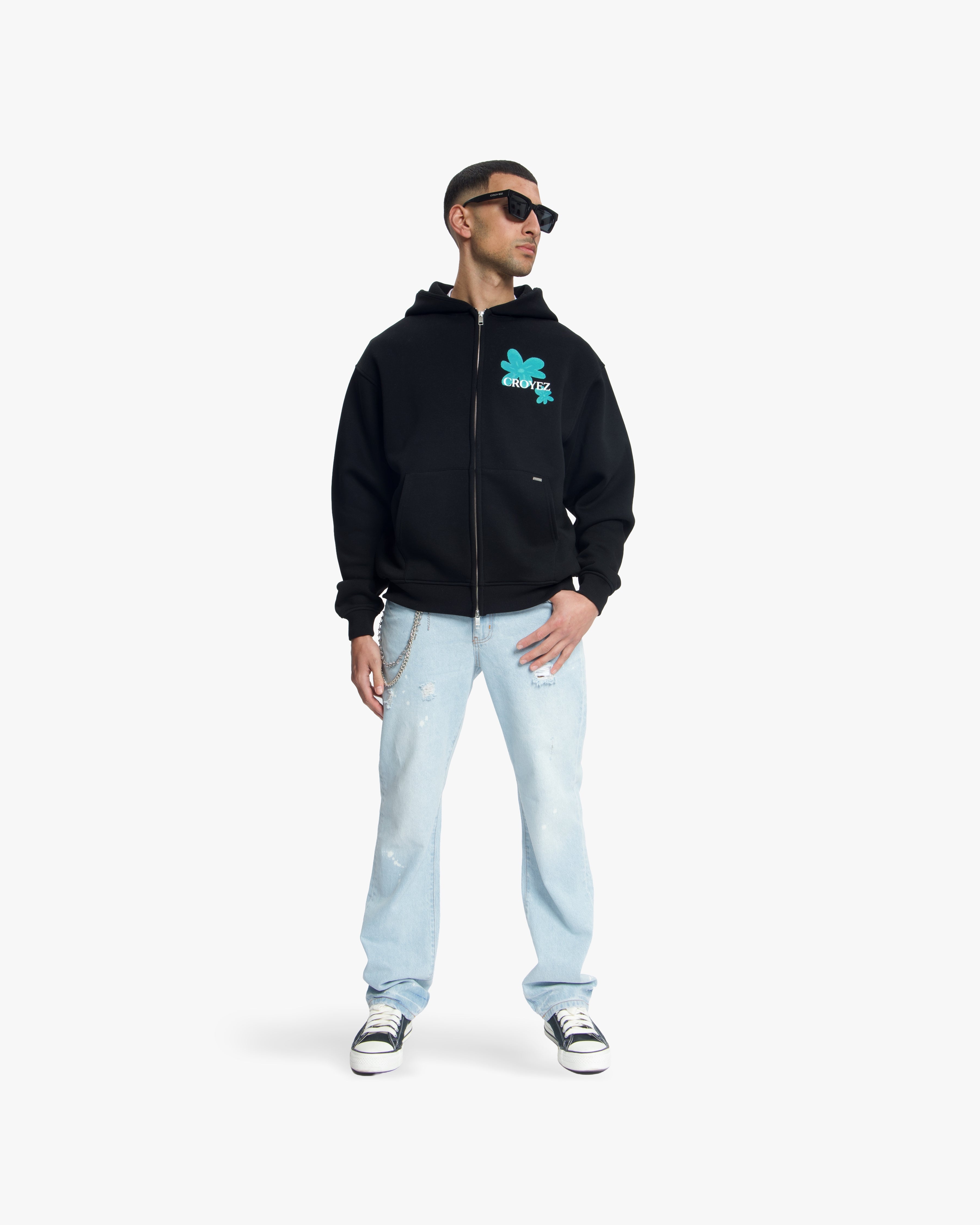 Croyez Botanique Zip Hoodie | Black/Dark Teal