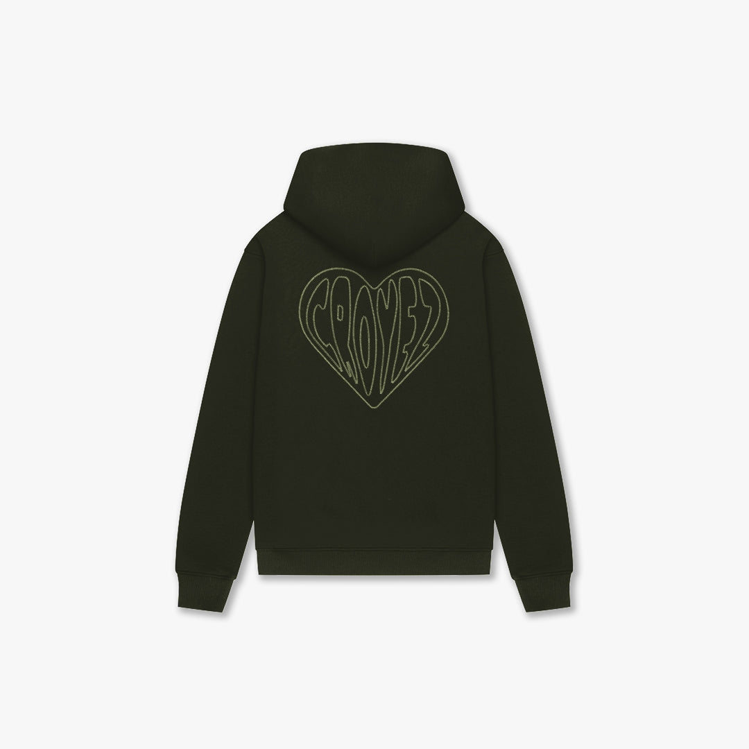 CROYEZ STITCHED HEART HOODIE | DARK GREEN