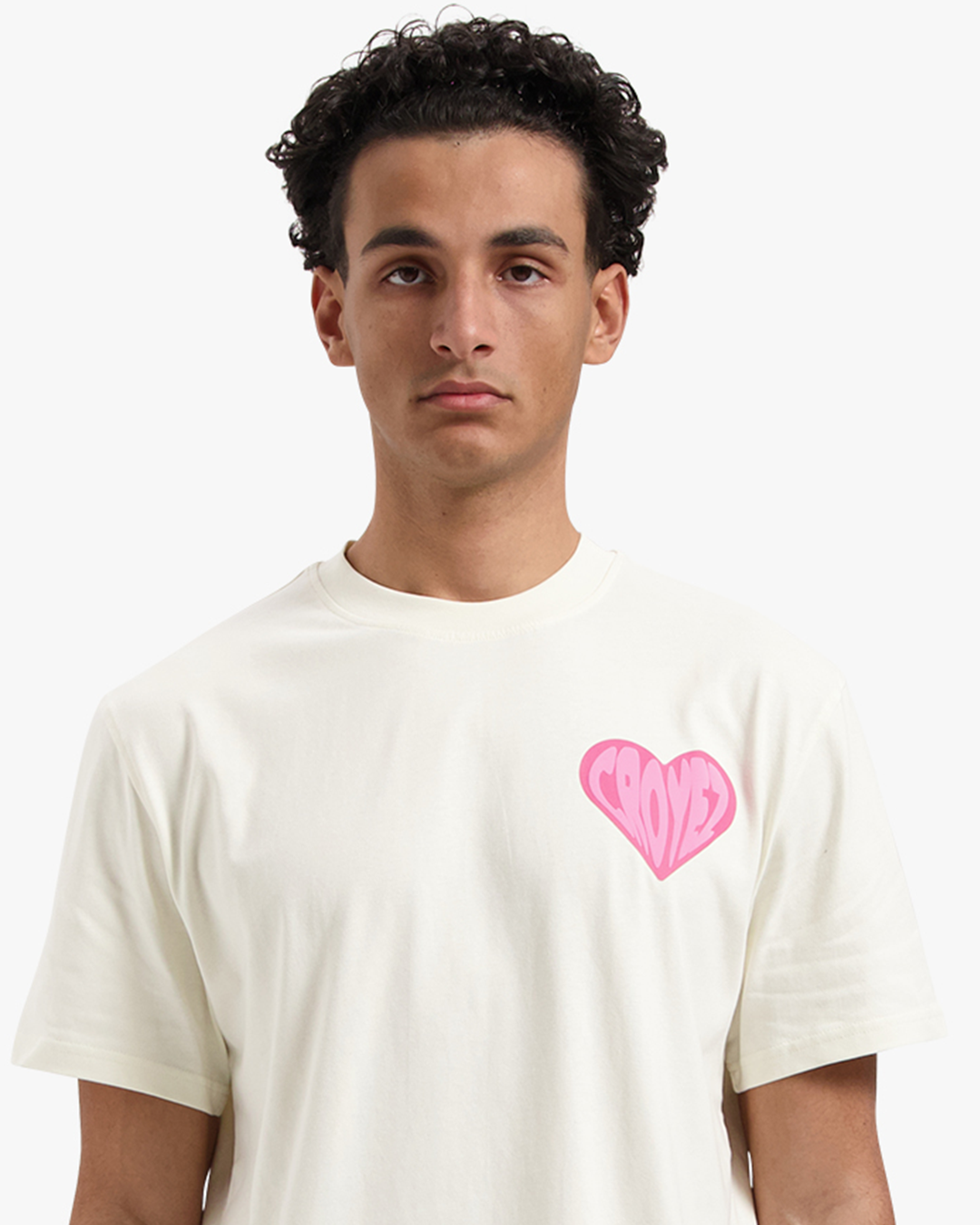 CROYEZ PUFFED HEART T-SHIRT - OFF-WHITE/PINK