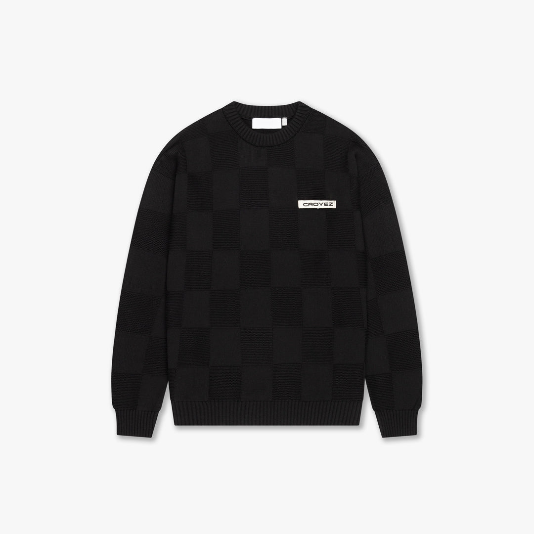  CROYEZ CHECKERBOARD KNIT SWEATER | BLACK