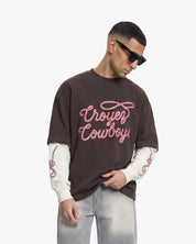 Croyez Cowboys Double Sleeve T-Shirt | Washed Brown