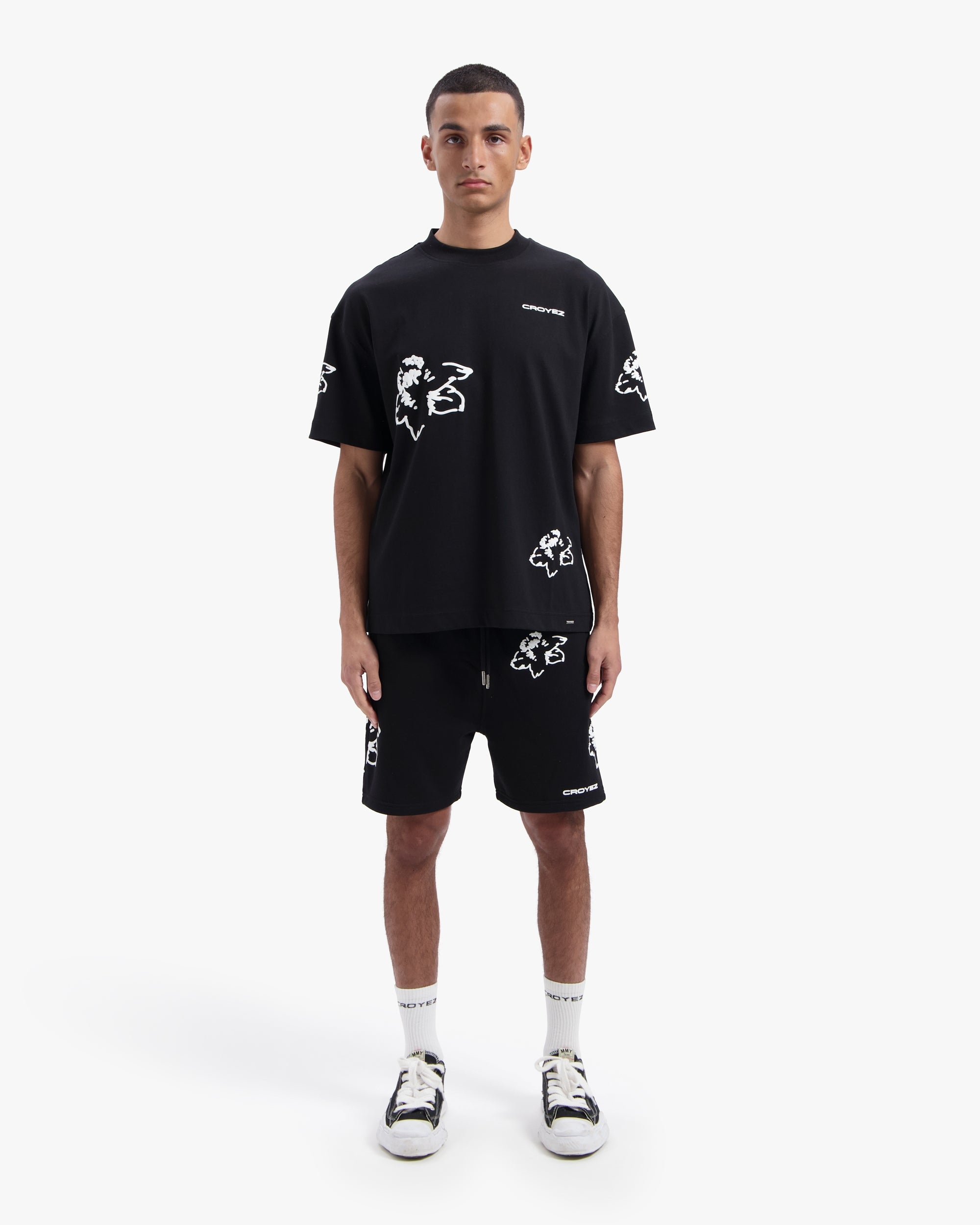 CROYEZ INITIAL FLOWER SHORTS | BLACK/WHITE