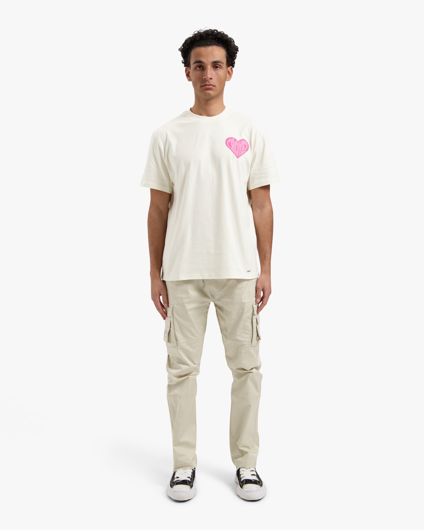 CROYEZ PUFFED HEART T-SHIRT - OFF-WHITE/PINK