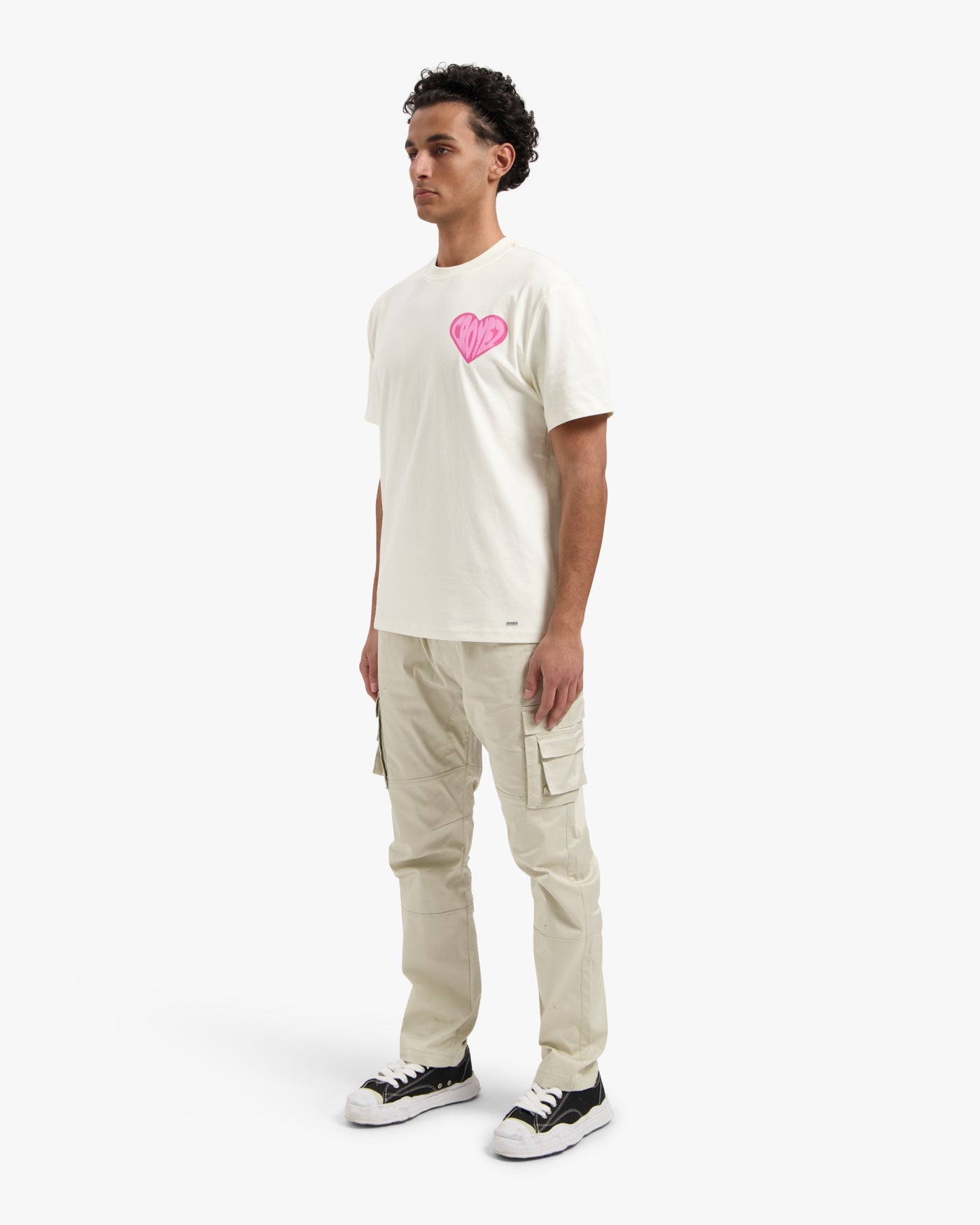 CROYEZ PUFFED HEART T-SHIRT - OFF-WHITE/PINK