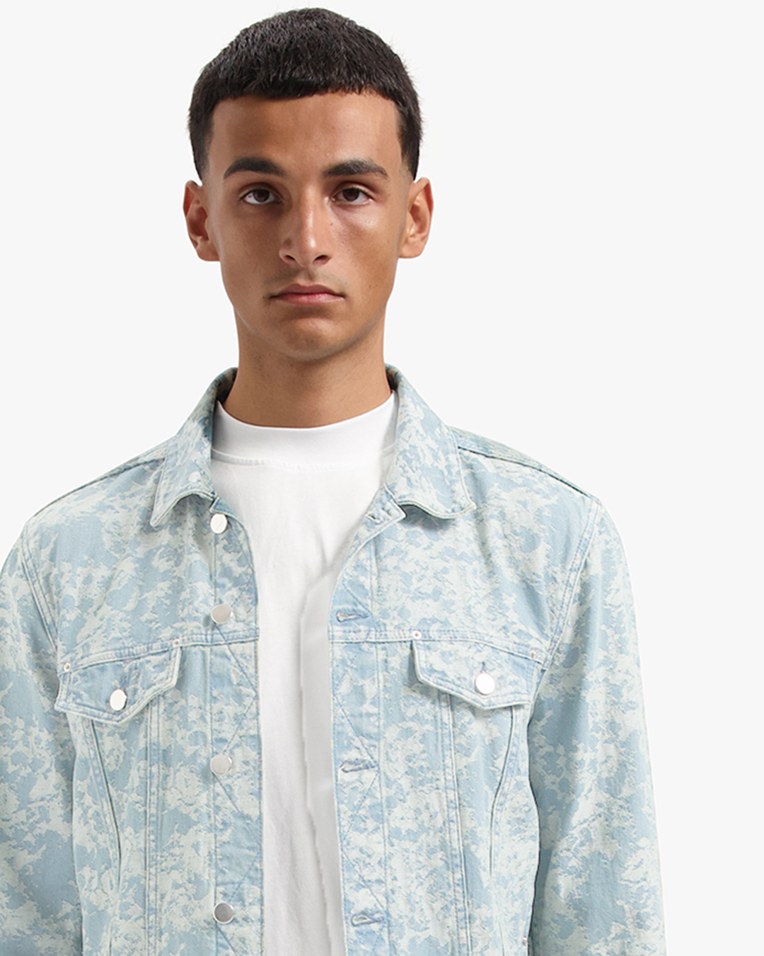 CROYEZ JACQUARD CAMO DENIM JACKET - LIGHT BLUE