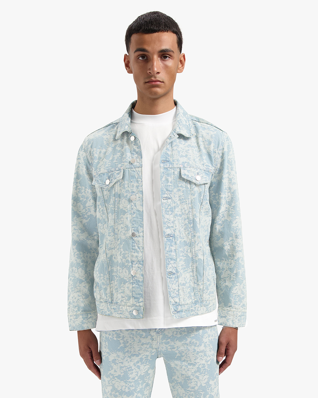 CROYEZ JACQUARD CAMO DENIM JACKET - LIGHT BLUE