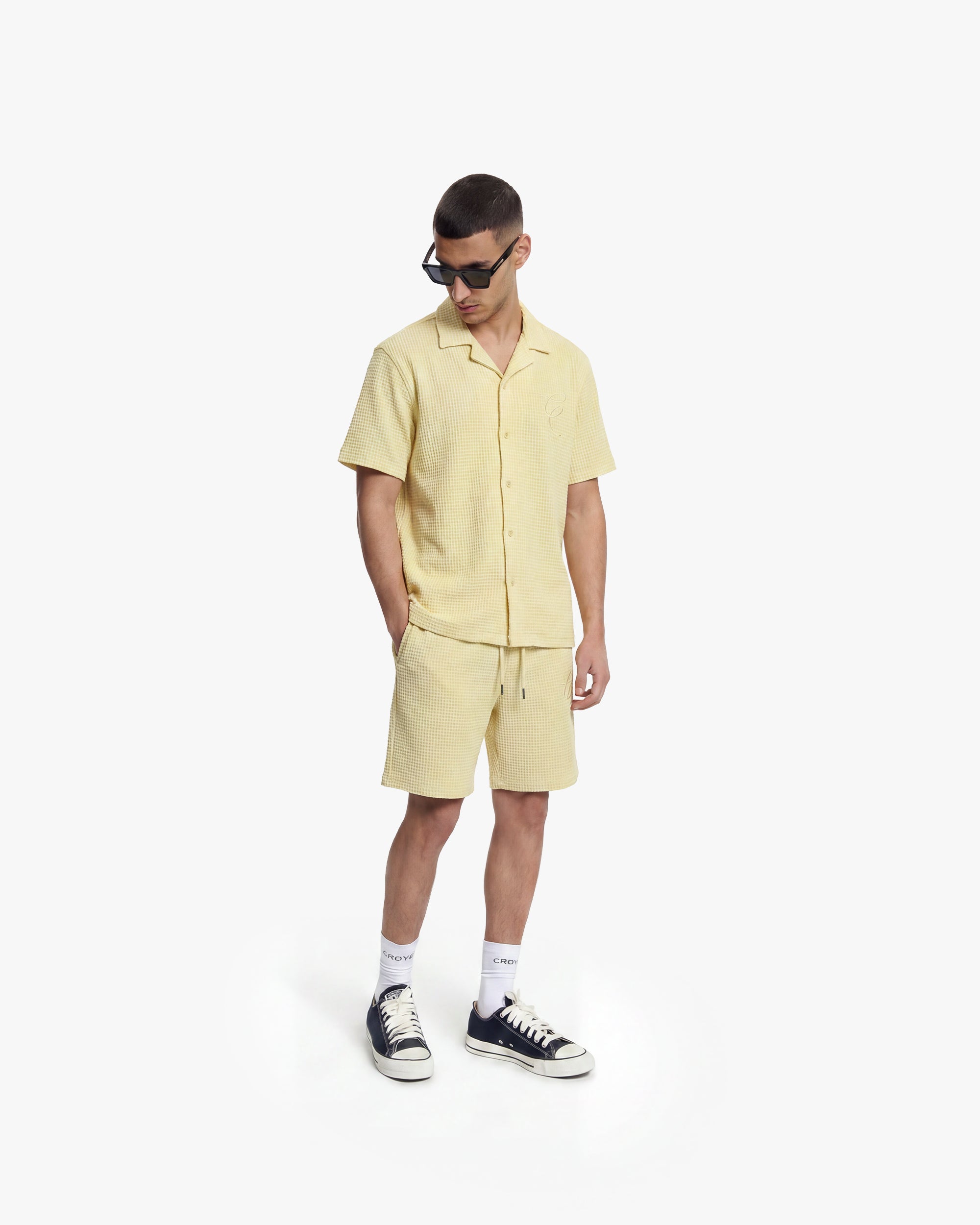 Croyez Initial Waffle Shorts | Butter Yellow