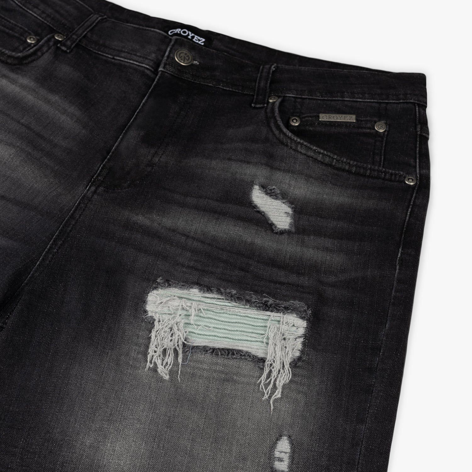 CROYEZ CH1 DISTRESSED DENIM SHORT | BLACK/BLUE SURF