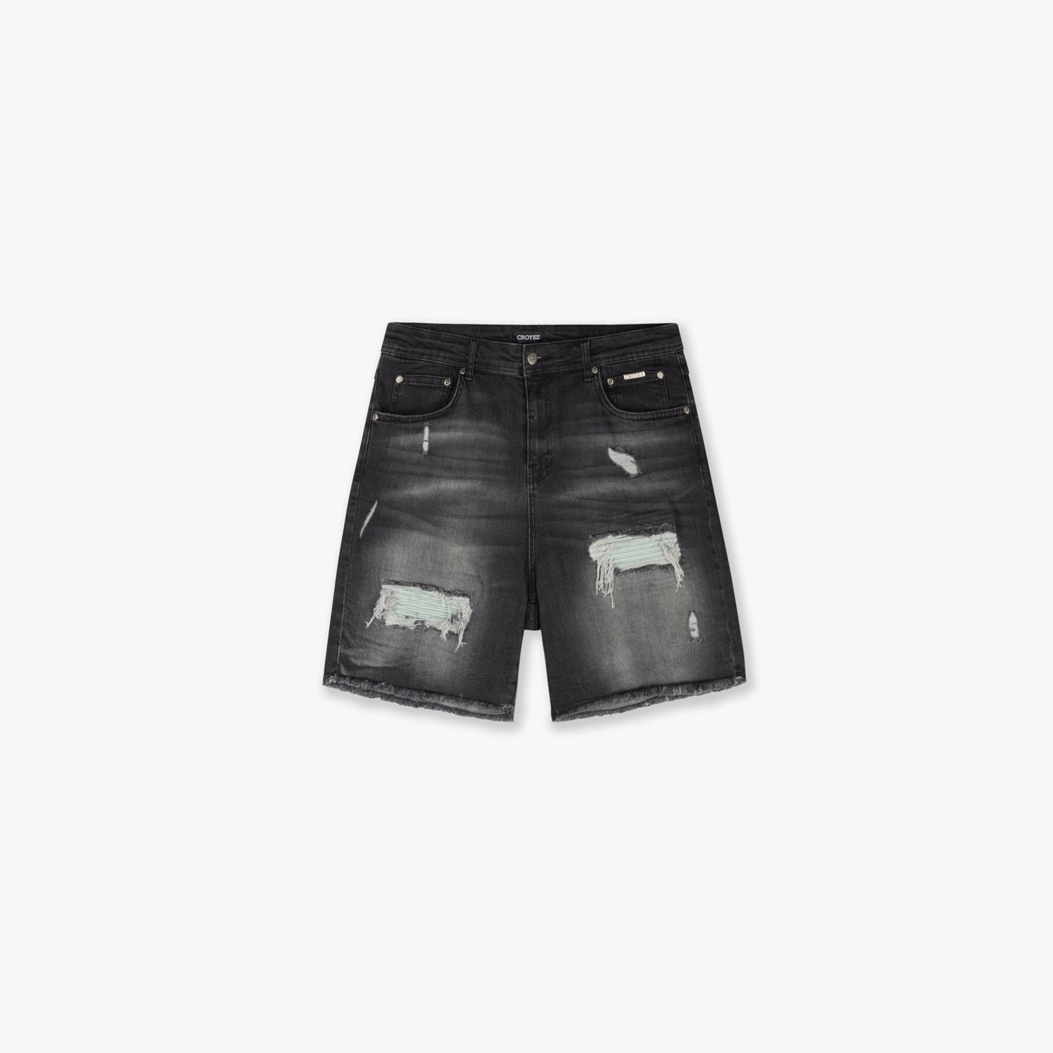 CROYEZ CH1 DISTRESSED DENIM SHORT | BLACK/BLUE SURF